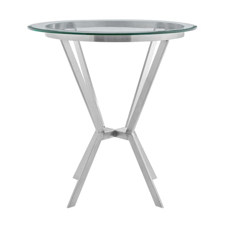 Armen Living Naomi Round Glass and Brushed Stainless Steel Bar Table LCNMDIGLBS